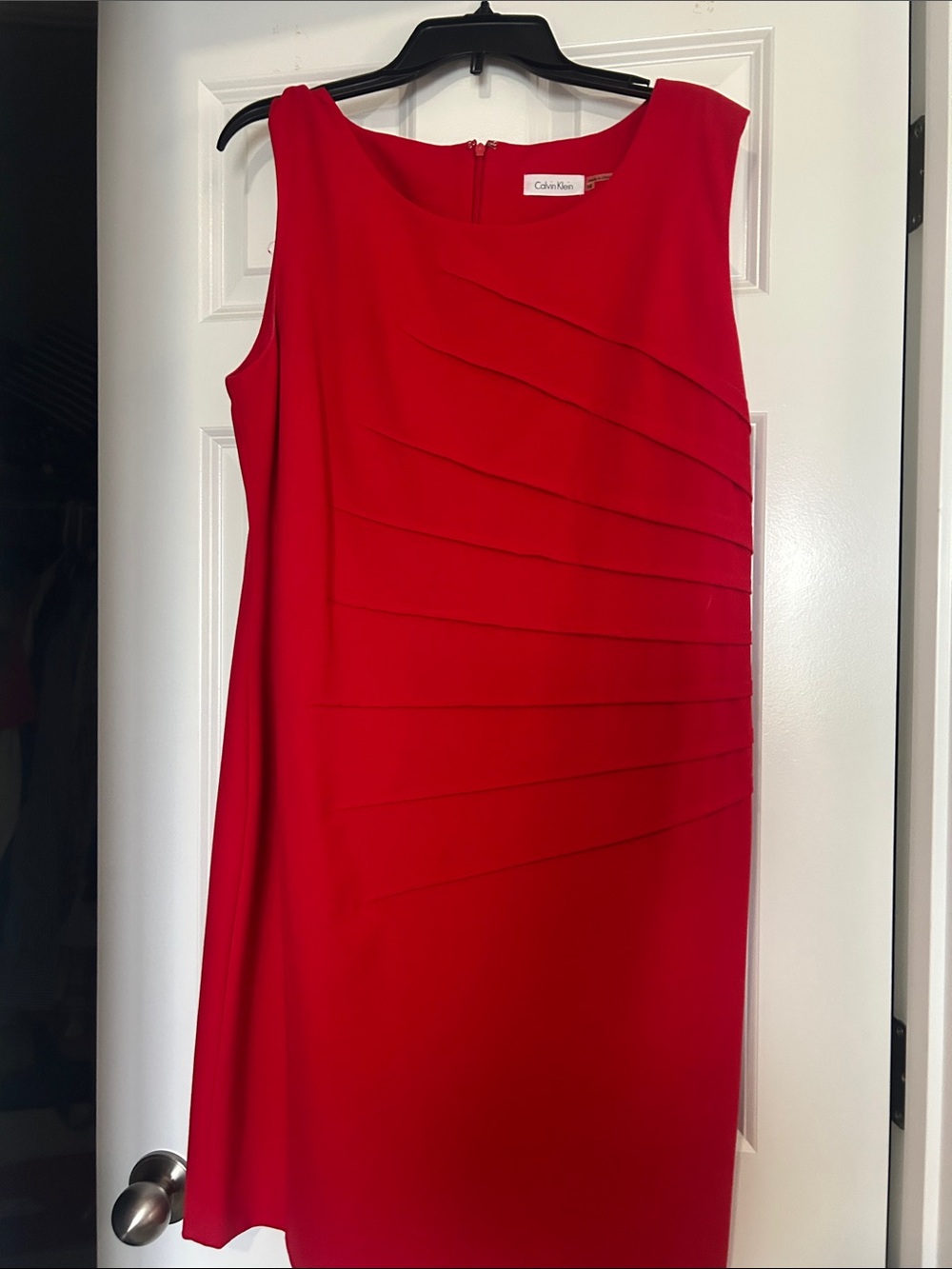 Calvin Klein Red Sleeveless Pleated-Detail Sheath Dress